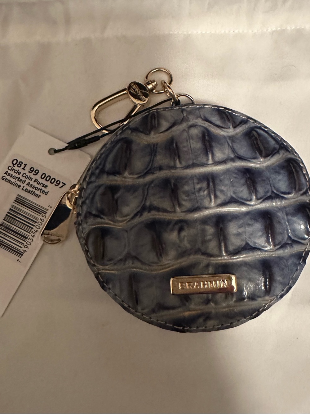 Brahmin Shadow Ombre Blue Croc Round Coin Pouch labeled Assorted